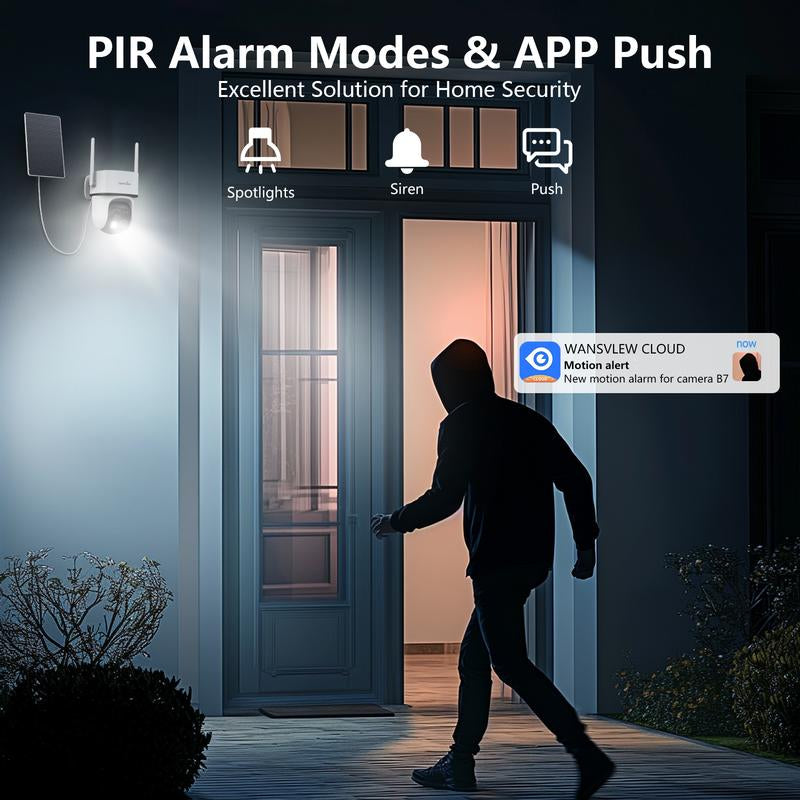 Wansview 2.4Ghz Wifi Wireless Outdoor Solar Camera,Dual Lens & 3.6Mm Wide-Angle & 64X Digital Zoom,360°Ptz, Solar Panel/Battery Powered, PIR Detection, 2K Color Night Vision, Sd/Cloud Storage (Optional), Works with Alexa