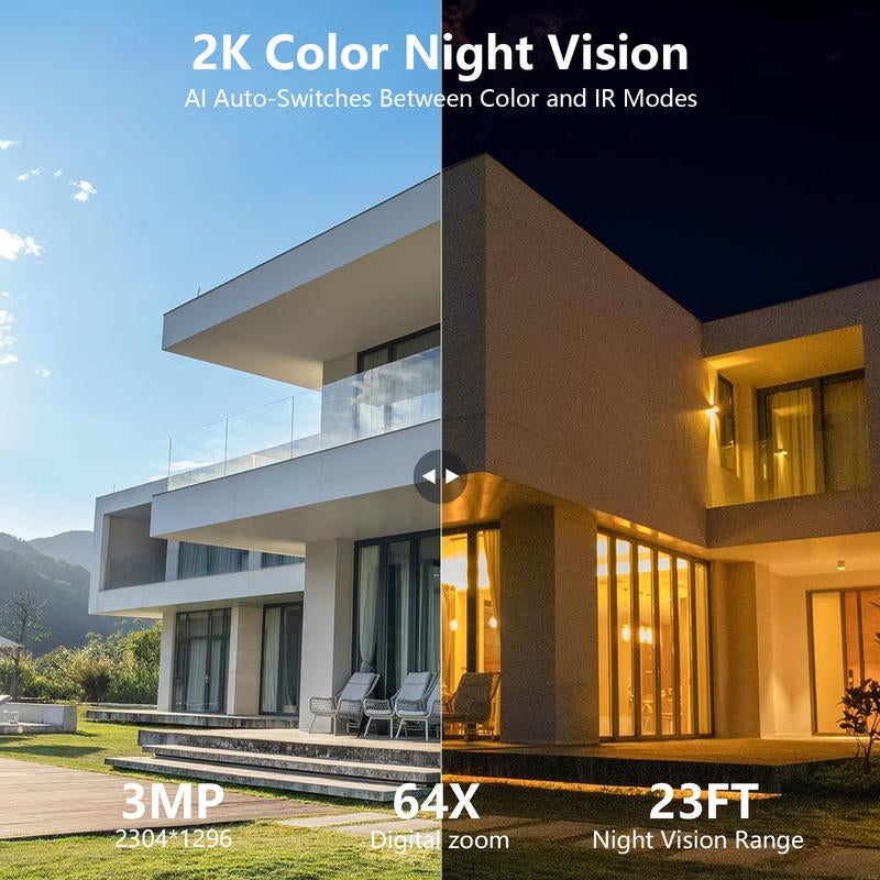 Wansview 2.4Ghz Wifi Wireless Outdoor Solar Camera,Dual Lens & 3.6Mm Wide-Angle & 64X Digital Zoom,360°Ptz, Solar Panel/Battery Powered, PIR Detection, 2K Color Night Vision, Sd/Cloud Storage (Optional), Works with Alexa