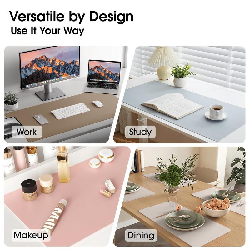 Stain-Resistant Morandi Dual-Color Reversible Eco Silicone & PU Leather Desk Mat – 31.5"×15.7" Waterproof X-Large Mouse Pad for Office, Study & Home Desktop Protect