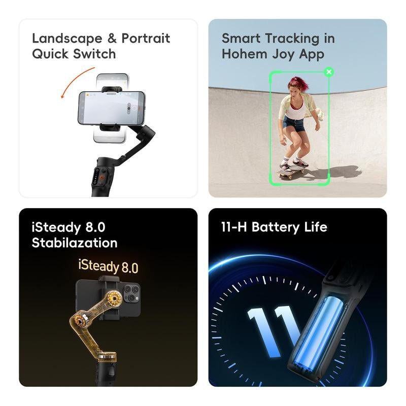 Hohem Isteady X3SE Gimbal Stabilizer for Iphone, Smartphone Foldable Gimbal with Detachable Magnetic Remote Control, Ai Tracking App Supported Portable Foldable 3-Axis Phone Gimbal for Android & Iphone 16 15 Pro Max, Ideal for Travel Vlogging