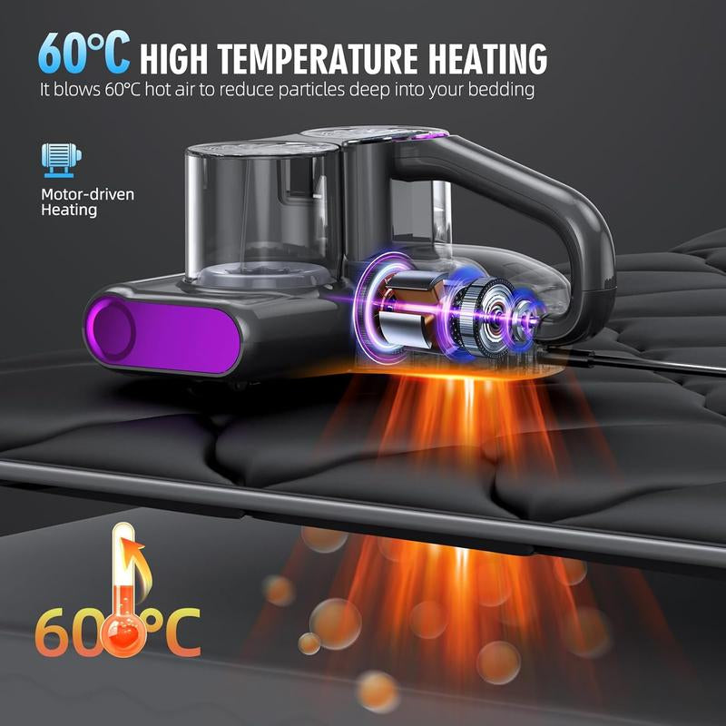 JPHYLL Mattress Mite Remover Vacuum Cleaner - 6 in 1 Lightweight Handheld with LED Display, 16Kpa Strong Suction, 380W Powerful Brushless Motor, UV-C Light, Suitable for Pet Hair and Carpets