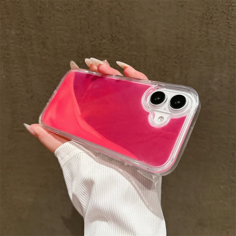 Floating Luminous Quicksand Phone Case for Iphone 14 15 16 Pro Max 13 Cover Dark Glow Gloss Liquid Glitter Shell Hard Coque Girl