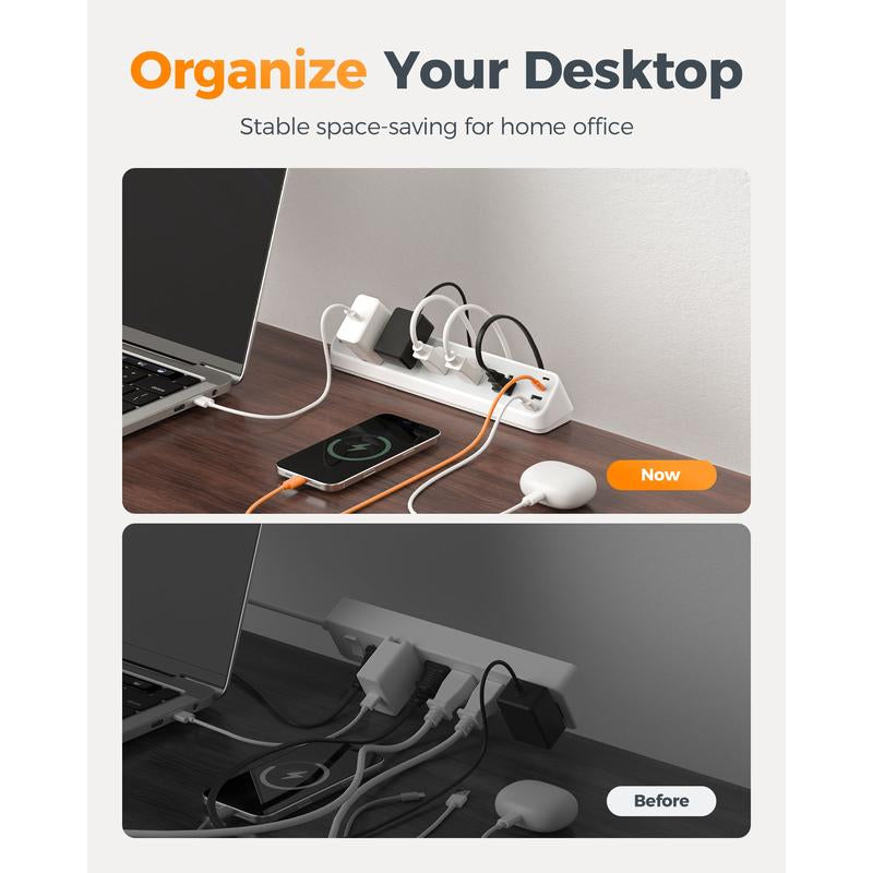 TESSAN 1250W Desk Clamp Power Strip 10 Ft, 2100J Surge Protector, 5 Outlets with 2 USB C 2 USB A, Flat Plug Extension Cord with Multiple Outlets