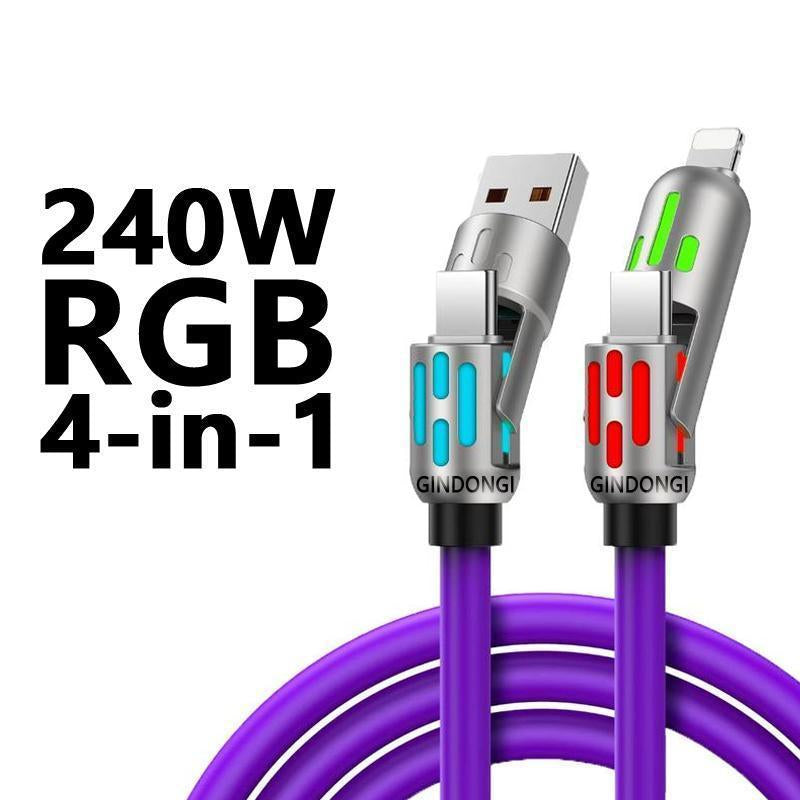 【Freeship-New】4 in 1 Multi-Function USB Charging Cable - MAX 240W Fast Charging/Charger Cable, Data Transfer with USB a + Type C, for Iphone Ipad, Samsung Galaxy Macbook Ipad Tablet, Smartphone Cellphone Device Durable Lightning Electronic