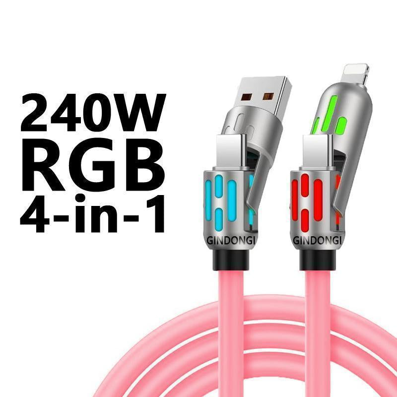 【Freeship-New】4 in 1 Multi-Function USB Charging Cable - MAX 240W Fast Charging/Charger Cable, Data Transfer with USB a + Type C, for Iphone Ipad, Samsung Galaxy Macbook Ipad Tablet, Smartphone Cellphone Device Durable Lightning Electronic