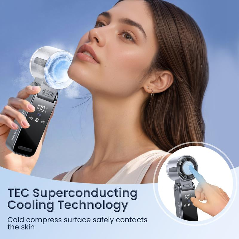 3 in 1 Portable with Ice Cooler, High Speed Handheld , USB Rechargeable Mini with 12H Max Time, Battery Powered Small Foldable Pocket for Travel, Summer, Grey/Purple/White Personal Cooling Fan Mode Temperature