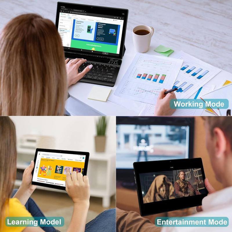 POWMUS Tablet 10 Inch Newest Android Tablet 14 with Keyboard Mouse, Case, Stylus, 12GB RAM + 128GB ROM (TF 1TB), 5G Wifi, Quad-Core 2.0Ghz, 8000Mah, Dual Camera, 8MP+5MP, Bluetooth, Android Quad-Core 2-In-1 Tablet