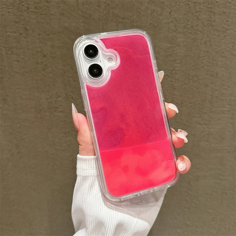 Floating Luminous Quicksand Phone Case for Iphone 14 15 16 Pro Max 13 Cover Dark Glow Gloss Liquid Glitter Shell Hard Coque Girl