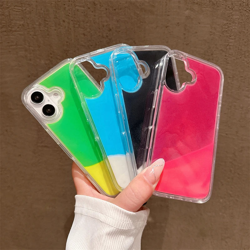 Floating Luminous Quicksand Phone Case for Iphone 14 15 16 Pro Max 13 Cover Dark Glow Gloss Liquid Glitter Shell Hard Coque Girl