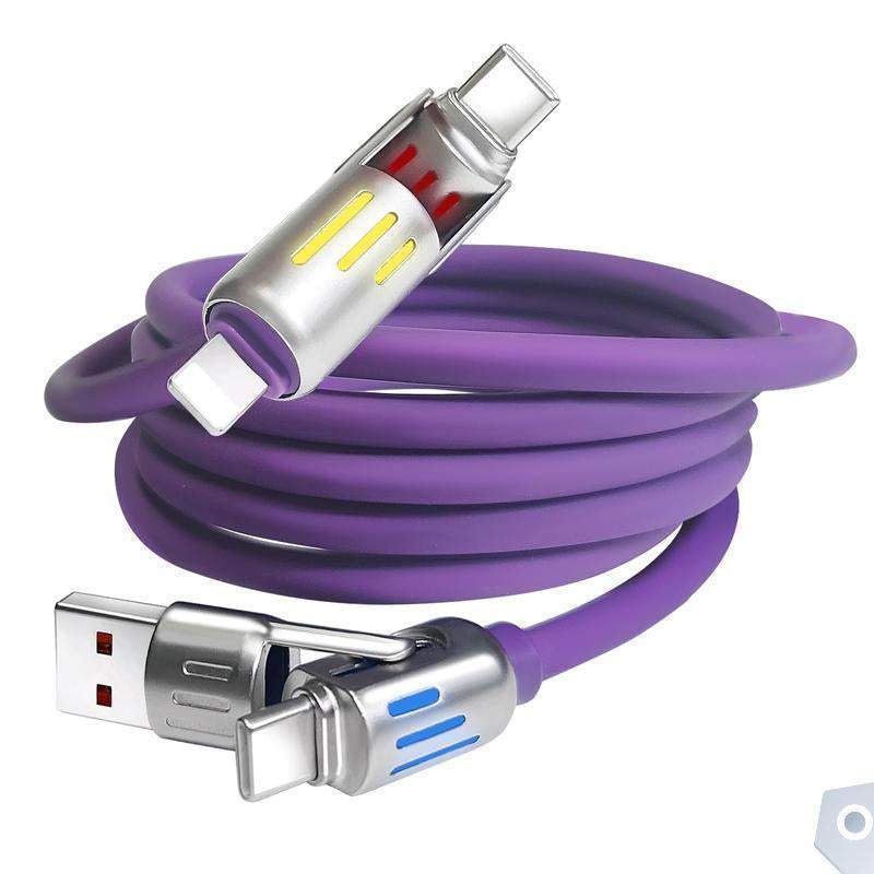 【Freeship-New】4 in 1 Multi-Function USB Charging Cable - MAX 240W Fast Charging/Charger Cable, Data Transfer with USB a + Type C, for Iphone Ipad, Samsung Galaxy Macbook Ipad Tablet, Smartphone Cellphone Device Durable Lightning Electronic