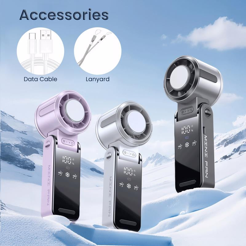 3 in 1 Portable with Ice Cooler, High Speed Handheld , USB Rechargeable Mini with 12H Max Time, Battery Powered Small Foldable Pocket for Travel, Summer, Grey/Purple/White Personal Cooling Fan Mode Temperature