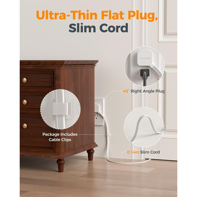 TESSAN 1250W Desk Clamp Power Strip 10 Ft, 2100J Surge Protector, 5 Outlets with 2 USB C 2 USB A, Flat Plug Extension Cord with Multiple Outlets