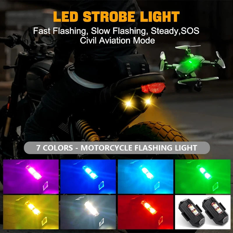 Universal LED Strobe Lights Motorcycle anti Collision Warning Light USB Charging 7Colors Drone Flash Turn Signal Indicator
