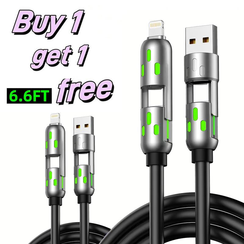 [Buy 1 Get 1 Free] 6.6Ft 4-In-1 Multi USB Charging Cable with USB A,Type C,Lightning-Max65W Fast Charging & Data Sync for Iphone16/15,Ipad Pro, Fast Charger Usb Cable 4-In-1 Fast Breathing Light -Max 1 Usb-C Data 4 1 Charging Cable