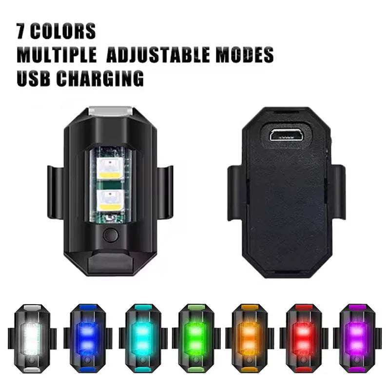 Universal LED Strobe Lights Motorcycle anti Collision Warning Light USB Charging 7Colors Drone Flash Turn Signal Indicator