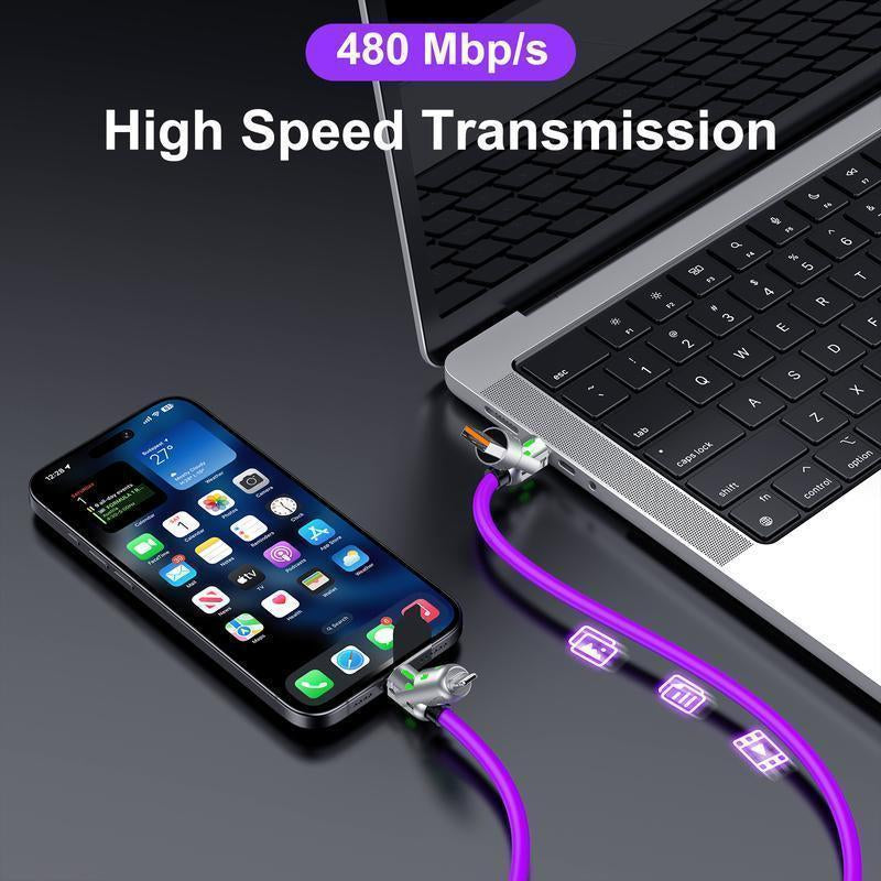 【Freeship-New】4 in 1 Multi-Function USB Charging Cable - MAX 240W Fast Charging/Charger Cable, Data Transfer with USB a + Type C, for Iphone Ipad, Samsung Galaxy Macbook Ipad Tablet, Smartphone Cellphone Device Durable Lightning Electronic