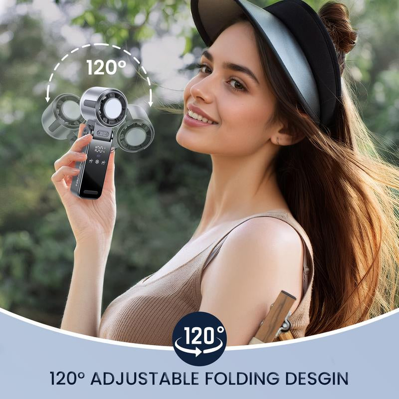 3 in 1 Portable with Ice Cooler, High Speed Handheld , USB Rechargeable Mini with 12H Max Time, Battery Powered Small Foldable Pocket for Travel, Summer, Grey/Purple/White Personal Cooling Fan Mode Temperature