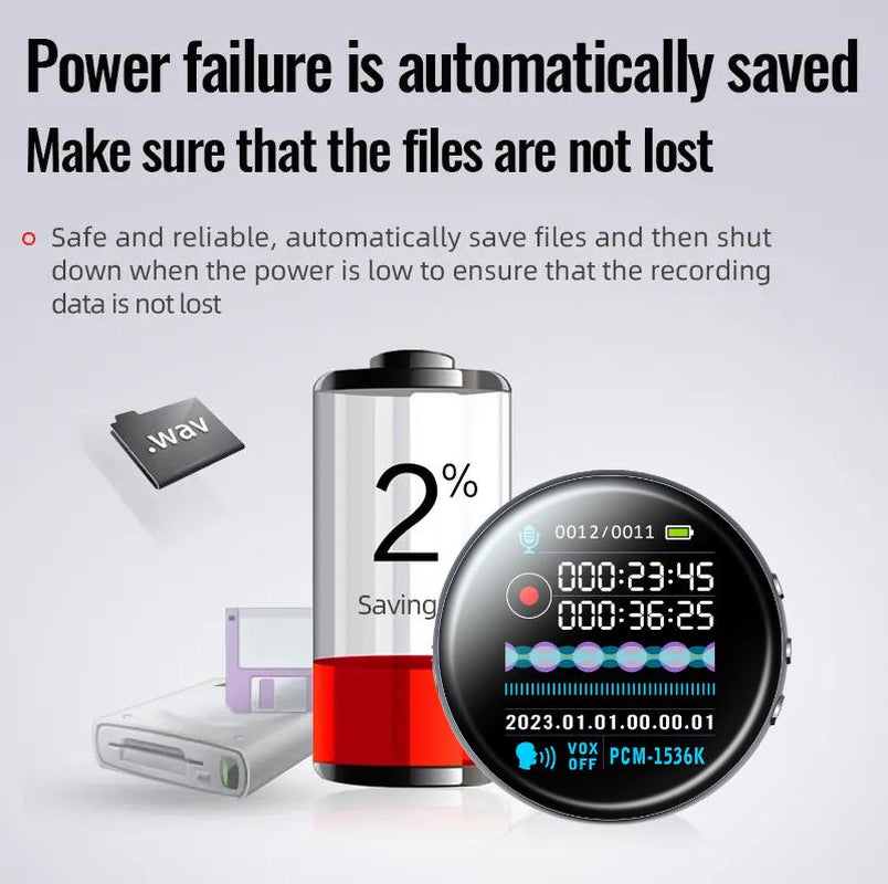 Smart Voice Recorder - One-Touch Recording,Hd Noise Reduction,Long Battery,Large Storage