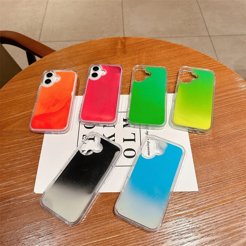 Floating Luminous Quicksand Phone Case for Iphone 14 15 16 Pro Max 13 Cover Dark Glow Gloss Liquid Glitter Shell Hard Coque Girl