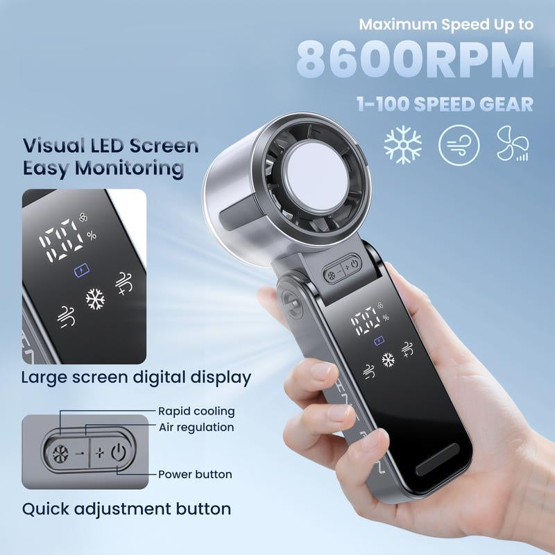 3 in 1 Portable with Ice Cooler, High Speed Handheld , USB Rechargeable Mini with 12H Max Time, Battery Powered Small Foldable Pocket for Travel, Summer, Grey/Purple/White Personal Cooling Fan Mode Temperature