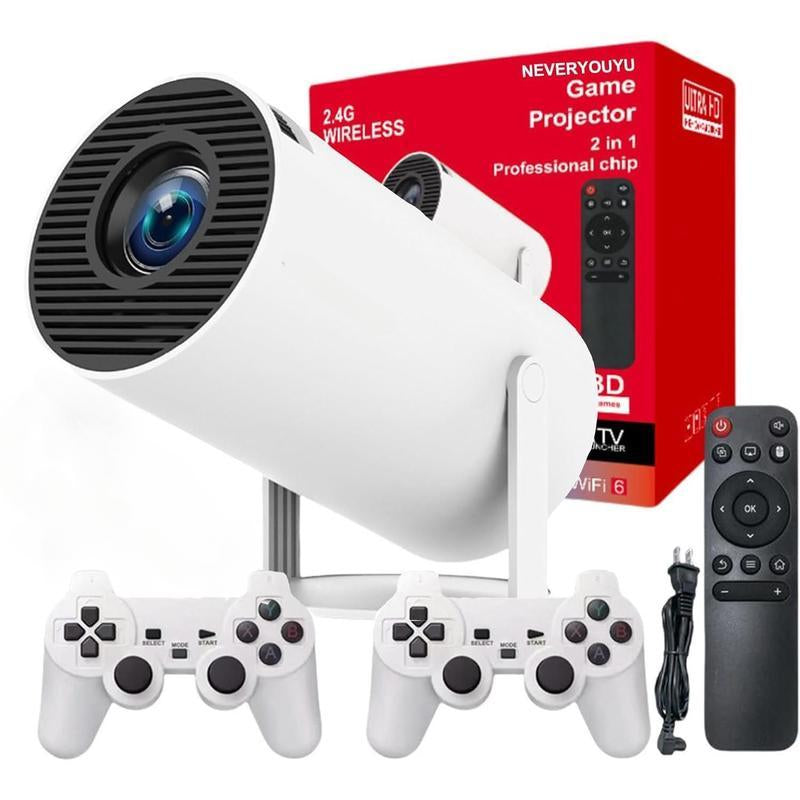 Portable Retro Game Projector – 10,000+ Built-In Retro Games, 1080P HD, Android 11, Dual Wireless Controllers | Portable Outdoor Movie & Gaming Projector W/ Auto Keystone, Wifi, Bluetooth – Perfect Gift for Family, Kids & Gamers