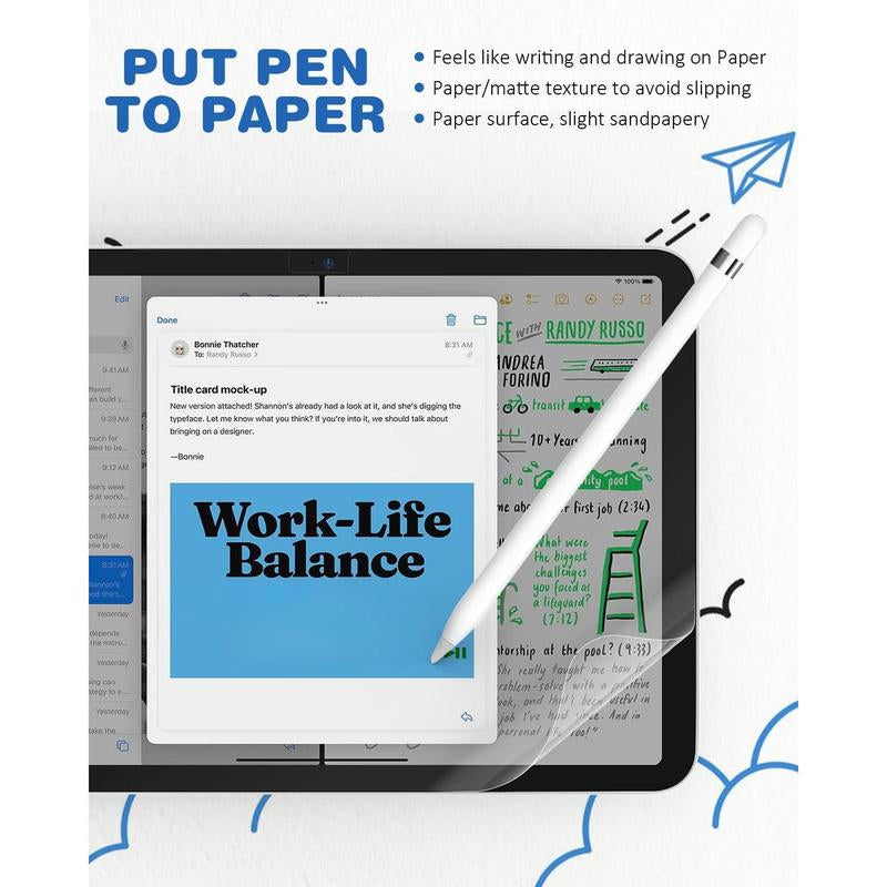 2 PACK Paper Screen Protector for Ipad 10Th Generation 2022(10.9 Inch), Matte Film for Ipad 10.9-Inch (10Th Generation), Write and Draw like on Paper, Anti-Glare Screen Protector