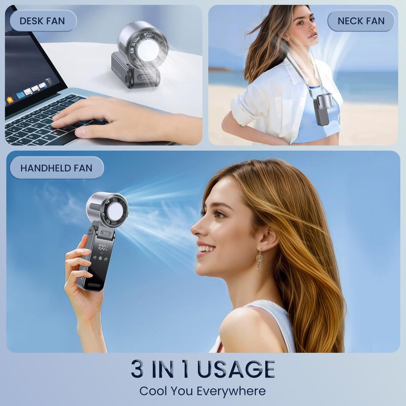 3 in 1 Portable with Ice Cooler, High Speed Handheld , USB Rechargeable Mini with 12H Max Time, Battery Powered Small Foldable Pocket for Travel, Summer, Grey/Purple/White Personal Cooling Fan Mode Temperature