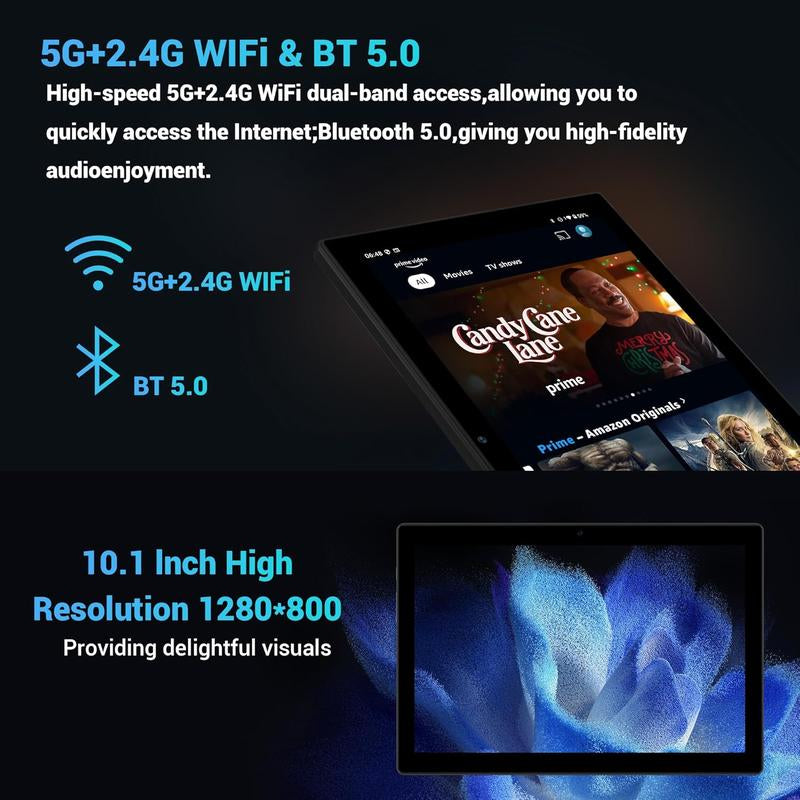 POWMUS Tablet 10 Inch Newest Android Tablet 14 with Keyboard Mouse, Case, Stylus, 12GB RAM + 128GB ROM (TF 1TB), 5G Wifi, Quad-Core 2.0Ghz, 8000Mah, Dual Camera, 8MP+5MP, Bluetooth, Android Quad-Core 2-In-1 Tablet
